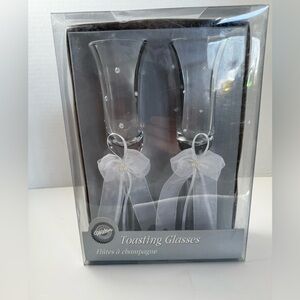 NIB Wilton Vintage Platinum Pearl Toasting Champagne Glasses W/Pearly Dots